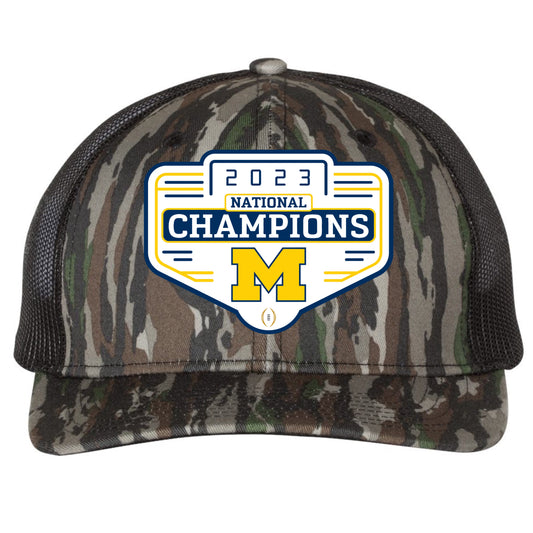 Michigan Wolverines 2023 National Champions 3D Snapback Trucker Hat- Realtree Original/ Black - Ten Gallon Hat Co.