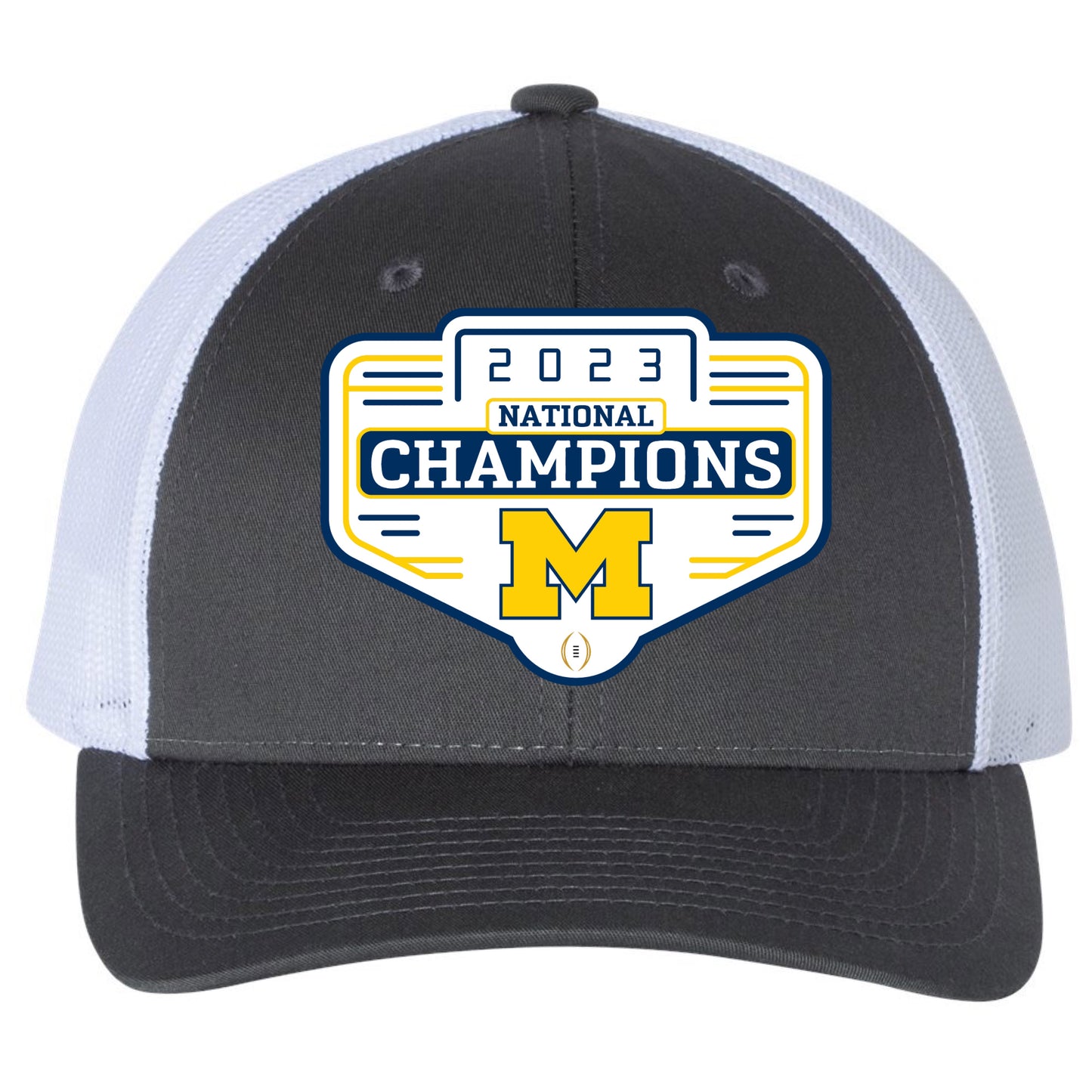 Michigan Wolverines 2023 National Champions 3D YP Snapback Trucker Hat- Charcoal/ White - Ten Gallon Hat Co.