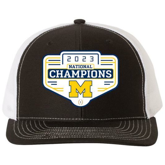 Michigan Wolverines 2023 National Champions 3D Snapback Trucker Hat- Black/ White - Ten Gallon Hat Co.