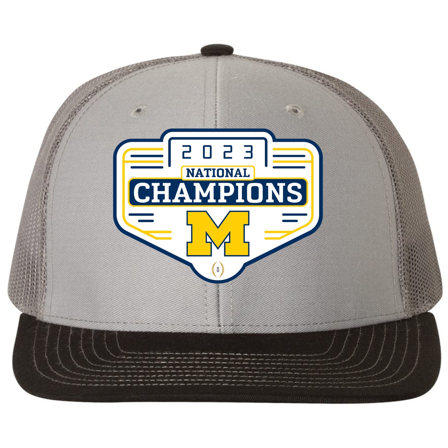 Michigan Wolverines 2023 National Champions 3D Snapback Trucker Hat- Grey/ Charcoal/ Black - Ten Gallon Hat Co.