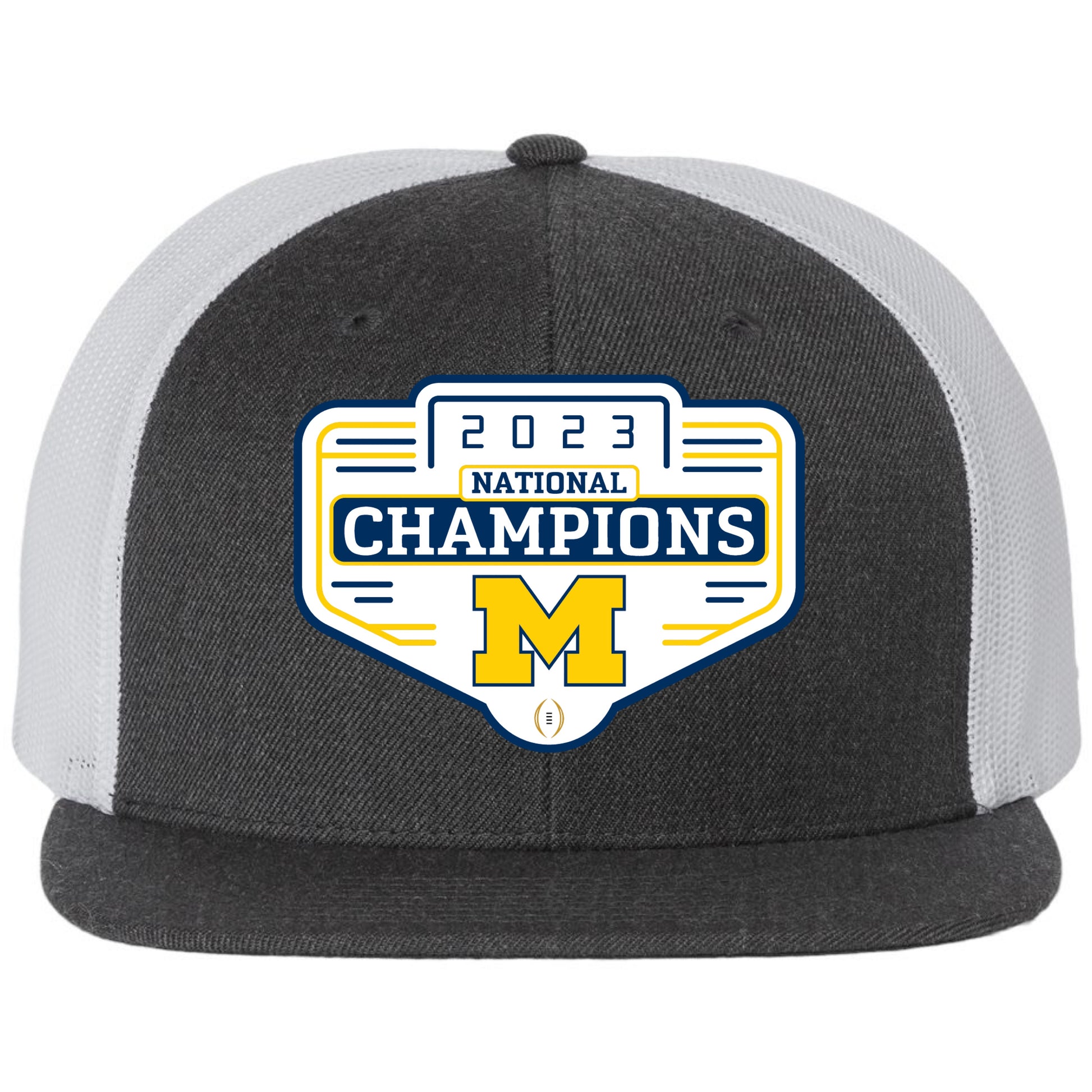 Michigan Wolverines 2023 National Champions Wool Blend Flat Bill Hat- Heather Charcoal/ White - Ten Gallon Hat Co.