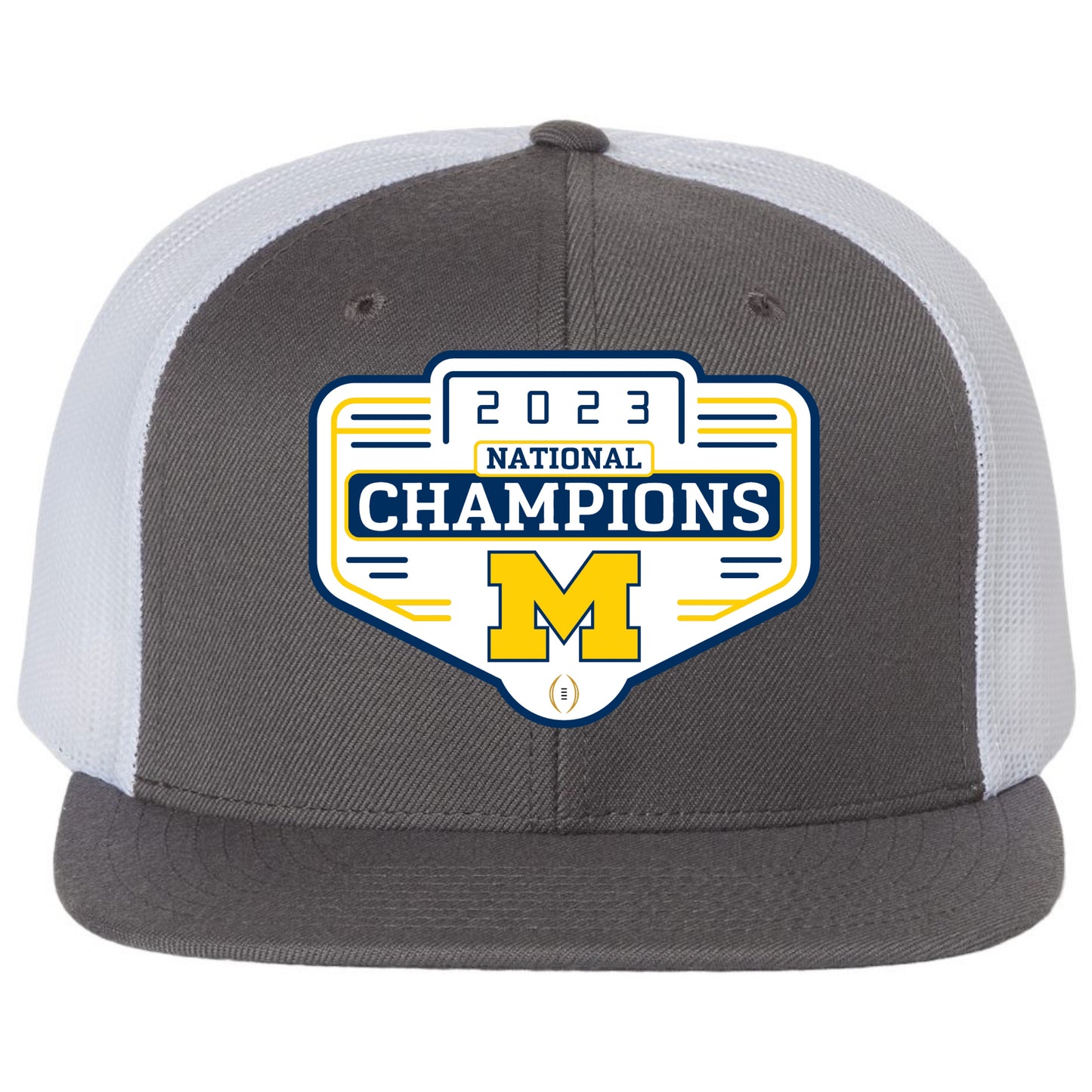 Michigan Wolverines 2023 National Champions Wool Blend Flat Bill Hat- Charcoal/ White - Ten Gallon Hat Co.