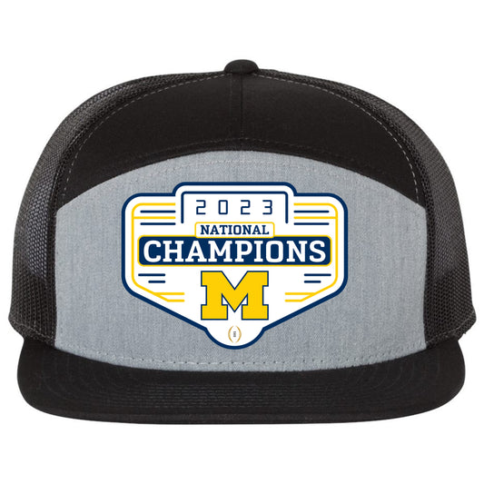 Michigan Wolverines 2023 National Champions 3D Snapback Seven-Panel Trucker Hat- Grey/ Black - Ten Gallon Hat Co.