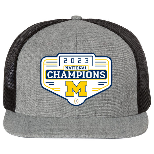 Michigan Wolverines 2023 National Champions Wool Blend Flat Bill Hat- Heather Grey/ Black - Ten Gallon Hat Co.
