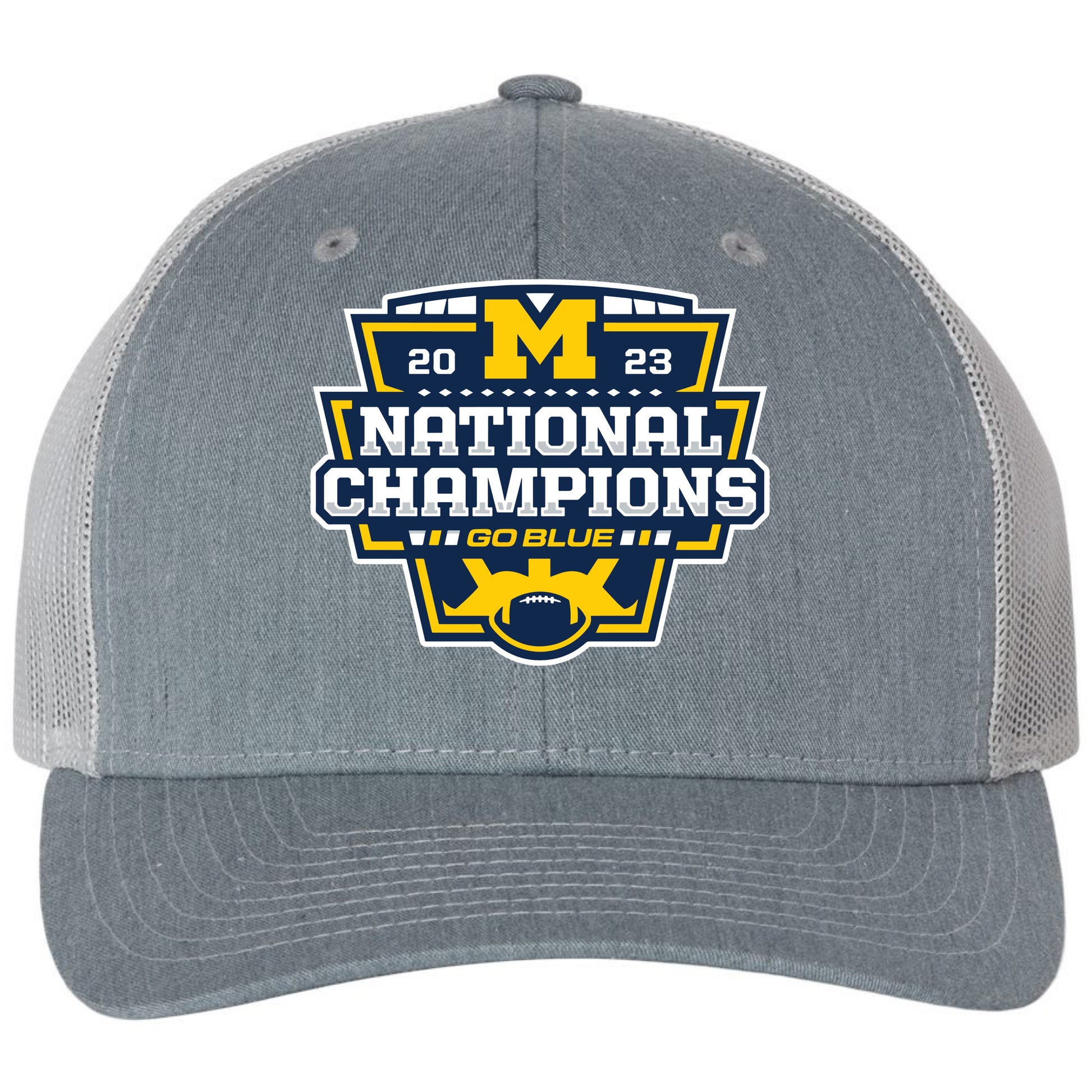 Michigan College Football Playoff 2023 National Champions 3D Snapback Trucker Hat- Grey/ Light Grey - Ten Gallon Hat Co.