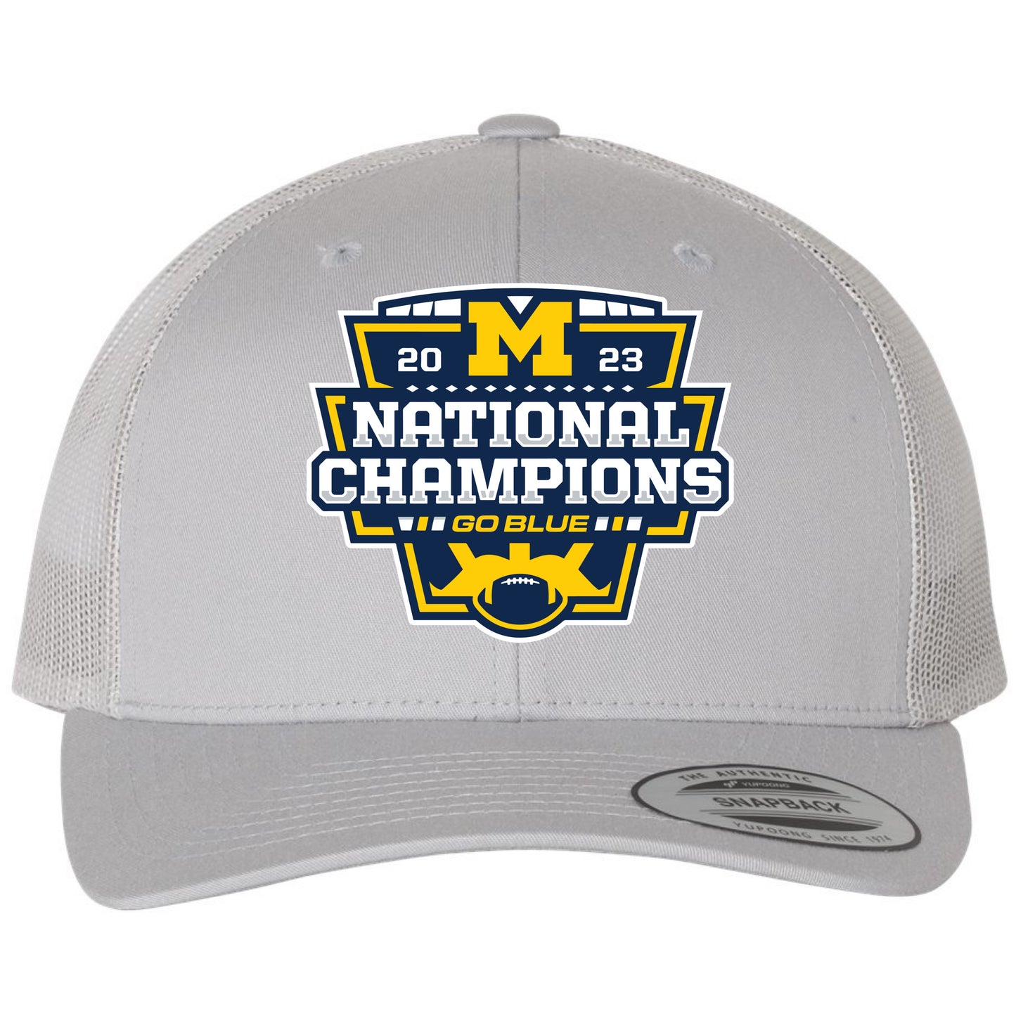 Michigan College Football Playoff 2023 National Champions 3D YP Snapback Trucker Hat- Silver - Ten Gallon Hat Co.