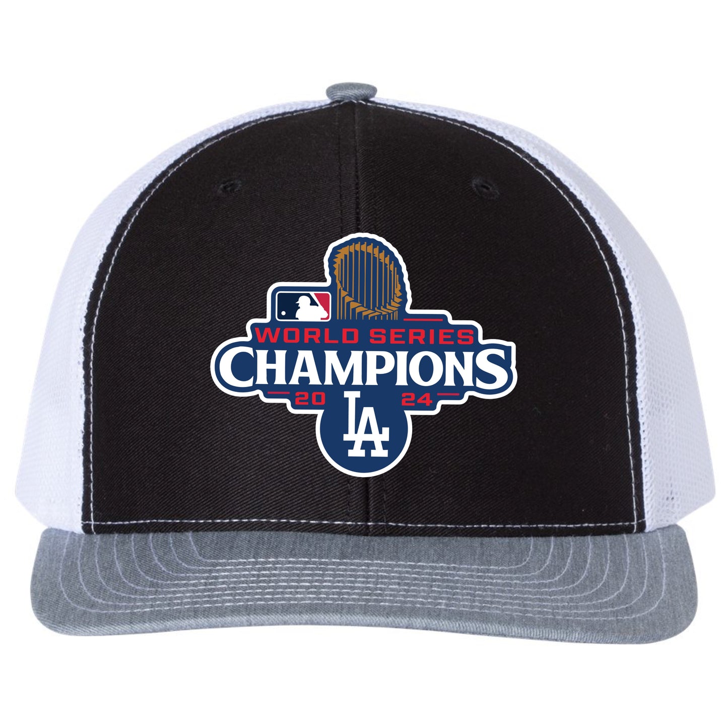 Los Angeles Dodgers 2024 World Series Champions 3D Snapback Trucker Hat- Black/ White/ Heather Grey