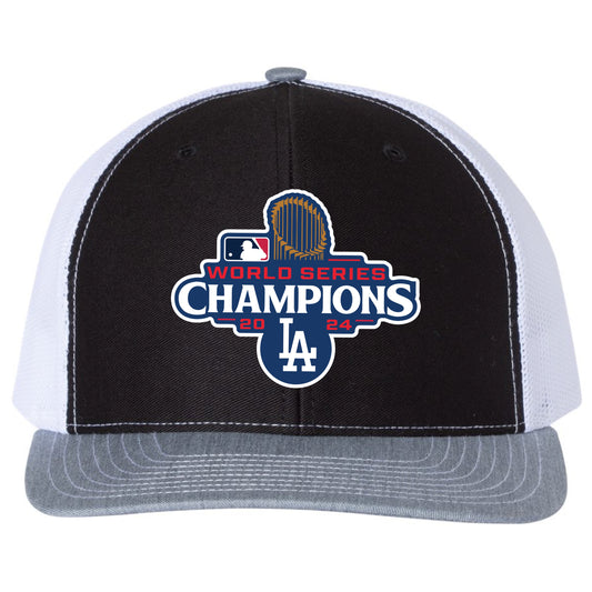 Los Angeles Dodgers 2024 World Series Champions 3D Snapback Trucker Hat- Black/ White/ Heather Grey