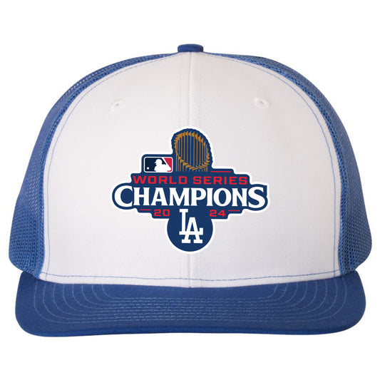 Los Angeles Dodgers 2024 World Series Champions 3D Snapback Trucker Hat- White/ Royal