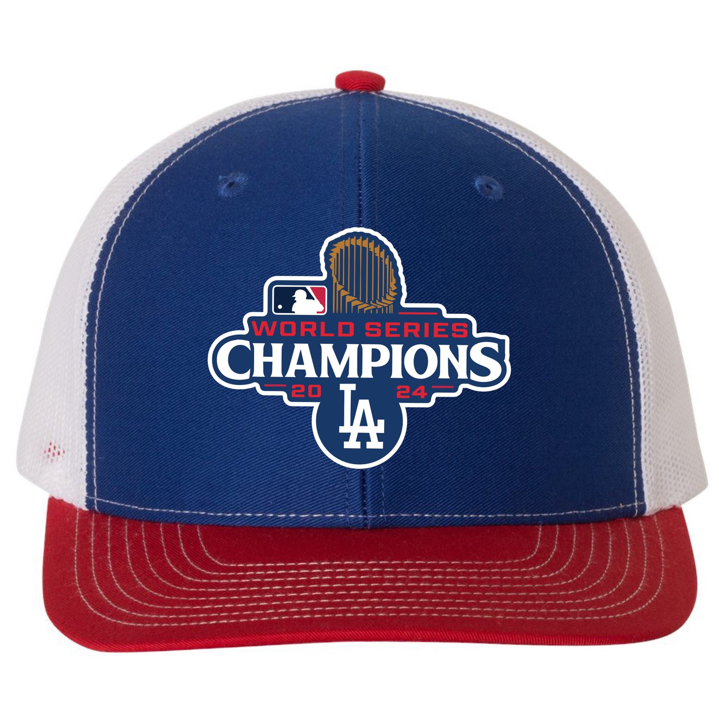 Los Angeles Dodgers 2024 World Series Champions 3D Snapback Trucker Hat- Royal/ White/ Red