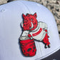 Arkansas Razorbacks- Skull Crushers 3D Snapback Trucker Hat- Red/ White/ Black - Ten Gallon Hat Co.