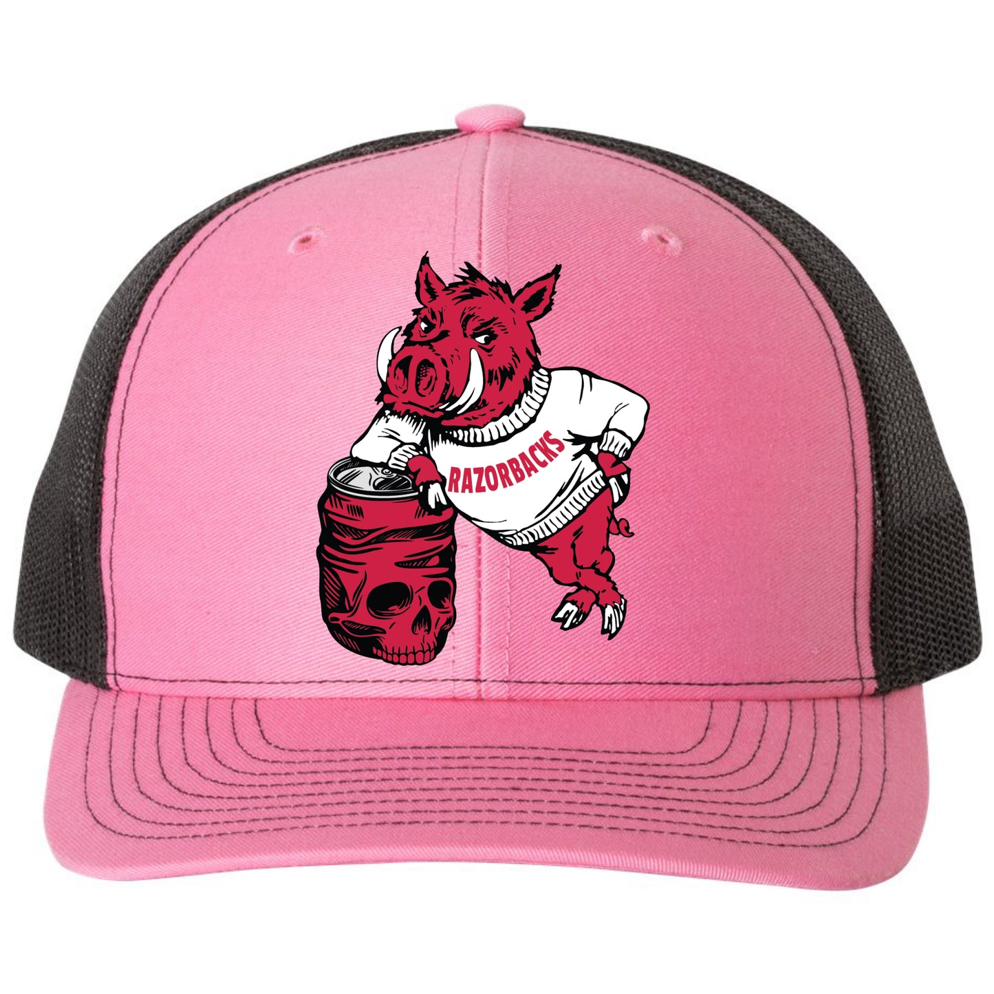 Arkansas Razorbacks- Skull Crushers 3D Snapback Trucker Hat- Hot Pink/ Black - Ten Gallon Hat Co.