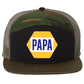 PAPA Know How 3D Snapback Seven-Panel Trucker Hat- Black/ Camo/ Loden - Ten Gallon Hat Co.