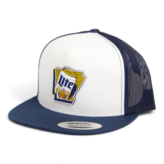 It's Miller Time Arkansas 3D YP Snapback Flat Bill Trucker Hat- White/ Navy