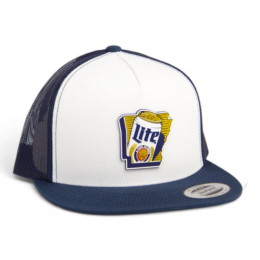 It's Miller Time Arkansas 3D YP Snapback Flat Bill Trucker Hat- White/ Navy