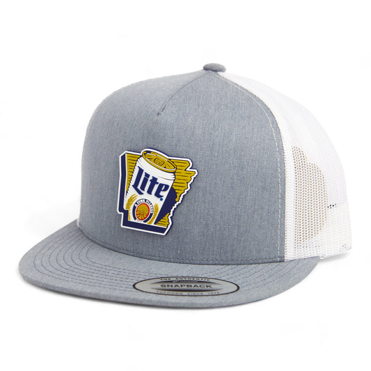 It's Miller Time Arkansas 3D YP Snapback Flat Bill Trucker Hat- Heather Grey/ White