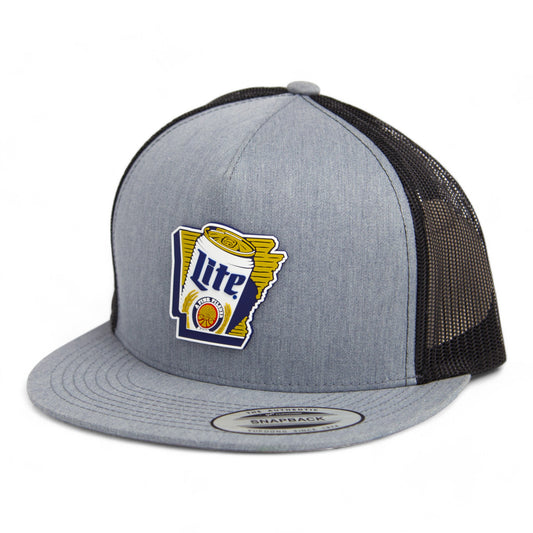 It's Miller Time Arkansas 3D YP Snapback Flat Bill Trucker Hat- Heather Grey/ Black