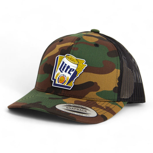 It's Miller Time Arkansas 3D YP Snapback Trucker Hat- Army Camo/ Black