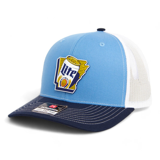 It's Miller Time Arkansas 3D Snapback Trucker Hat- Columbia Blue/ White/ Navy