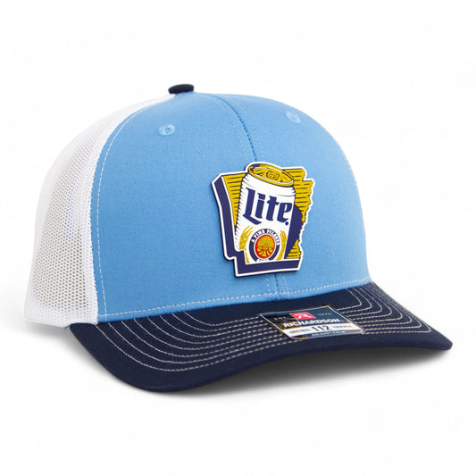 It's Miller Time Arkansas 3D Snapback Trucker Hat- Columbia Blue/ White/ Navy