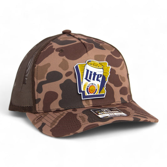 It's Miller Time Arkansas 3D Snapback Trucker Hat- Bark Duck Camo/ Brown