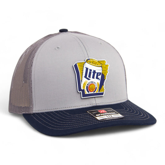 It's Miller Time Arkansas 3D Snapback Trucker Hat- Grey/ Charcoal/ Navy