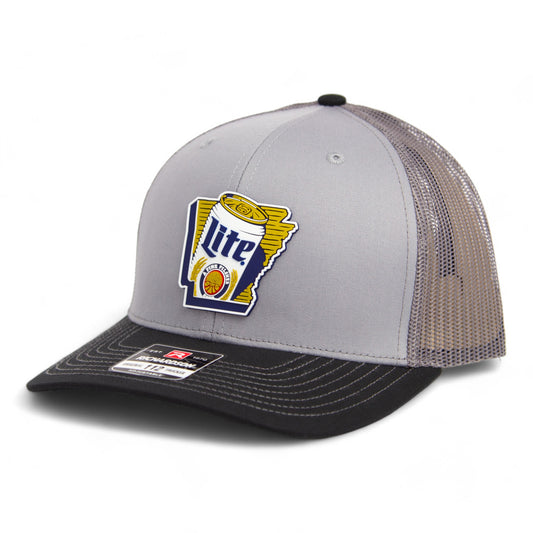 It's Miller Time Arkansas 3D Snapback Trucker Hat- Grey/ Charcoal/ Black