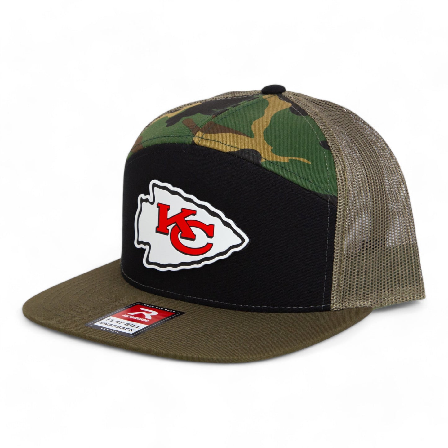 Kansas City Chiefs 3D Snapback Seven-Panel Flat Bill Trucker Hat- Black/ Camo/ Loden