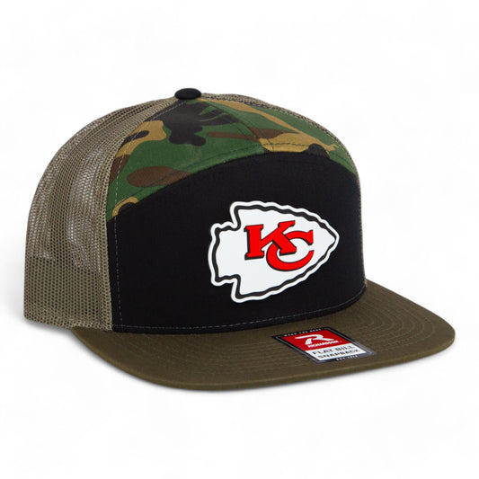 Kansas City Chiefs 3D Snapback Seven-Panel Flat Bill Trucker Hat- Black/ Camo/ Loden