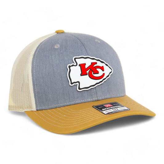 Kansas City Chiefs 3D Snapback Trucker Hat- Heather Grey/ Birch/ Amber Gold