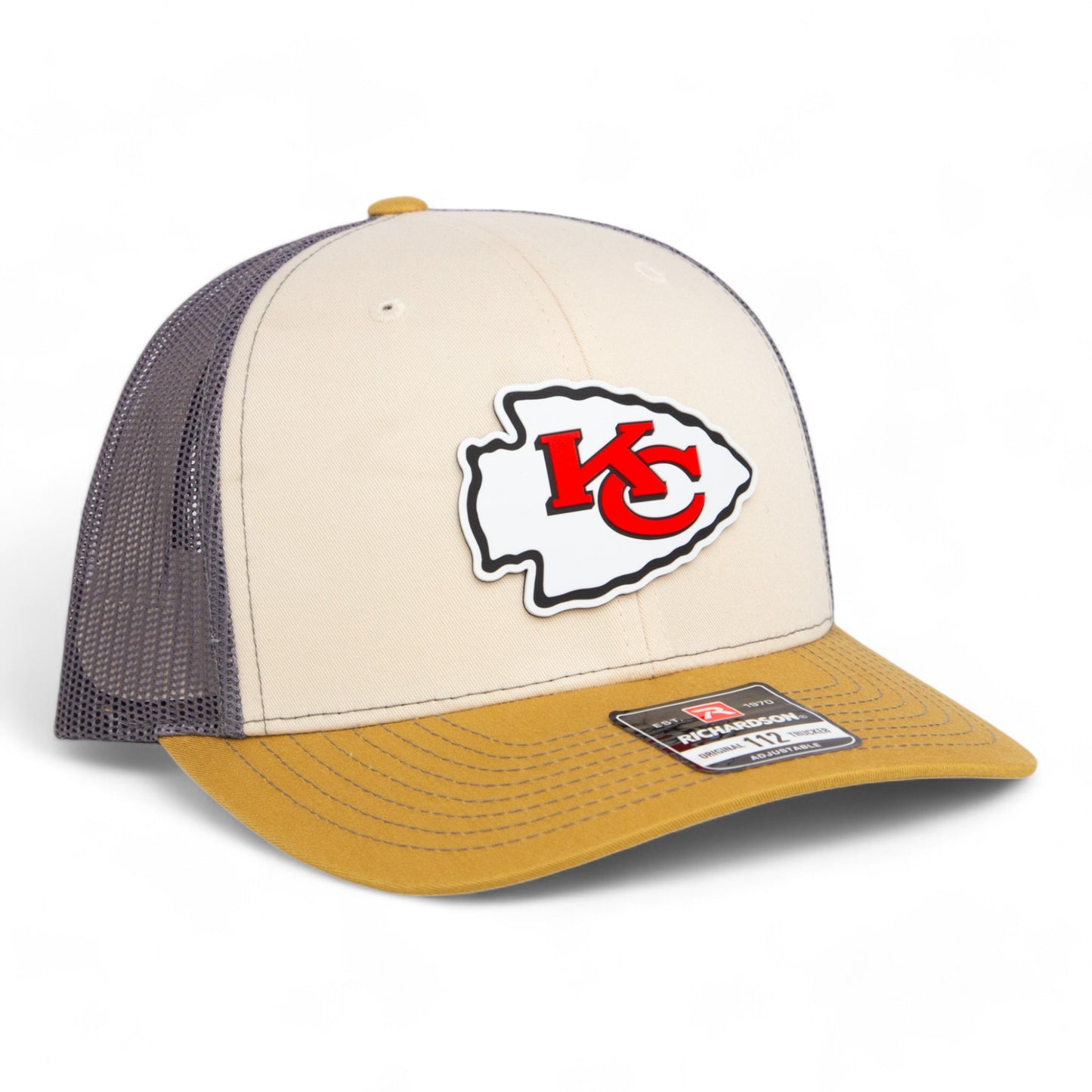 Kansas City Chiefs 3D Snapback Trucker Hat- Mink Beige/ Charcoal/ Amber Gold