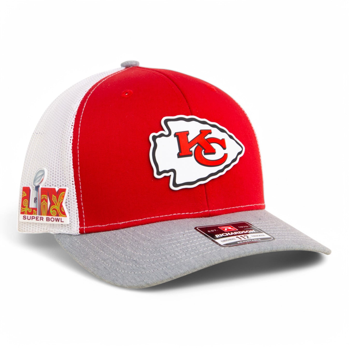 Kansas City Chiefs Super Bowl LIX 3D Snapback Trucker Hat- Red/ White/ Heather Grey