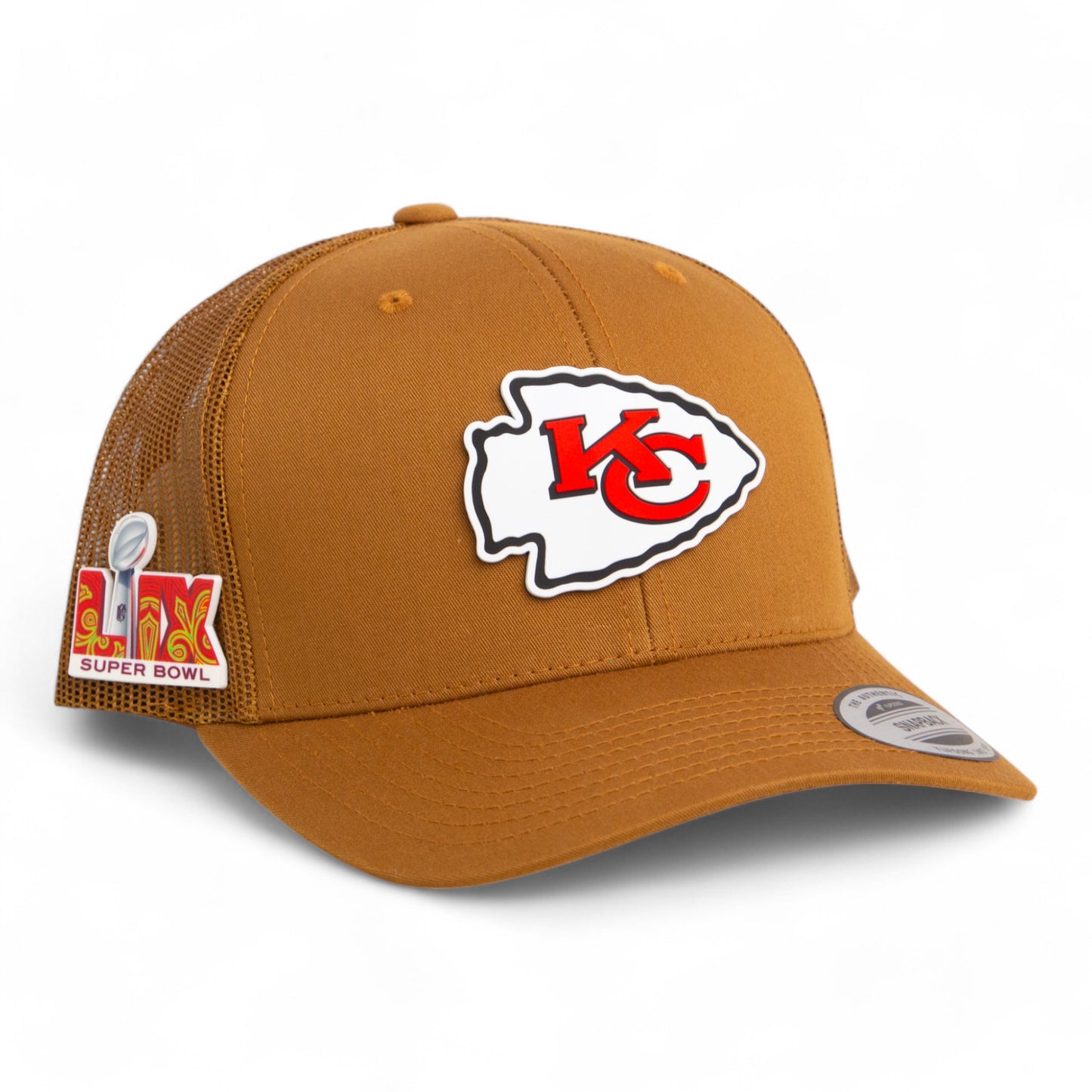 Kansas City Chiefs Super Bowl LIX 3D YP Snapback Trucker Hat- Caramel