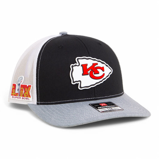 Kansas City Chiefs Super Bowl LIX 3D Snapback Trucker Hat- Black/ White/ Heather Grey