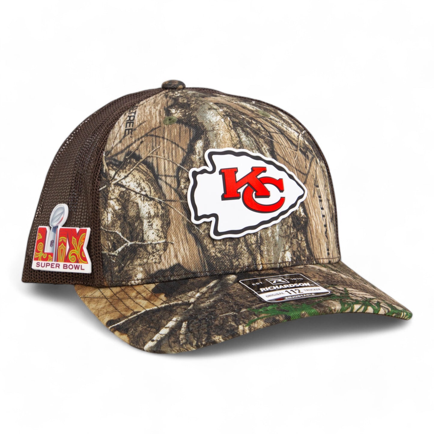 Kansas City Chiefs Super Bowl LIX 3D Snapback Trucker Hat- Realtree Edge/ Brown