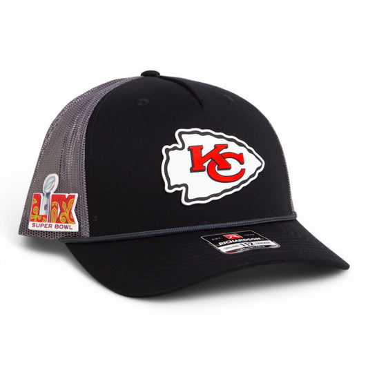 Kansas City Chiefs Super Bowl LIX 3D Snapback Trucker Rope Hat- Black/ Charcoal