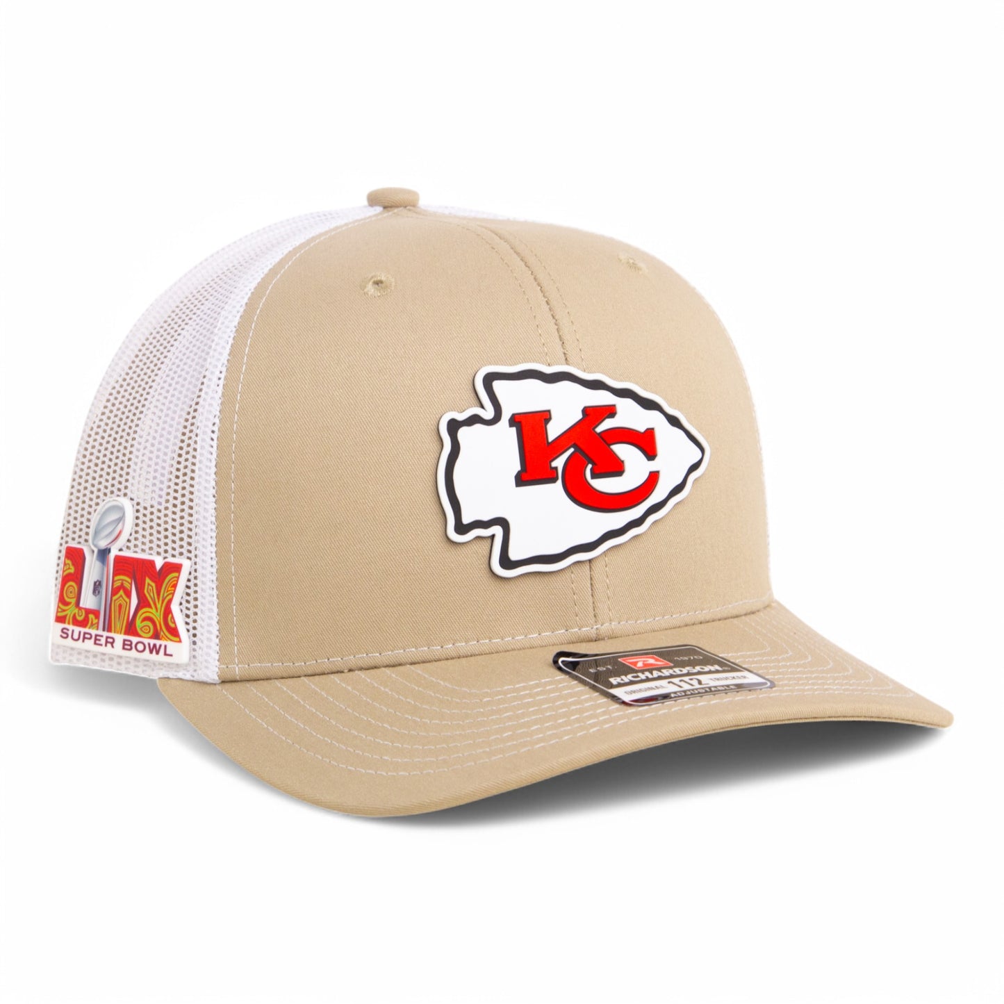 Kansas City Chiefs Super Bowl LIX 3D Snapback Trucker Hat- Tan/ White