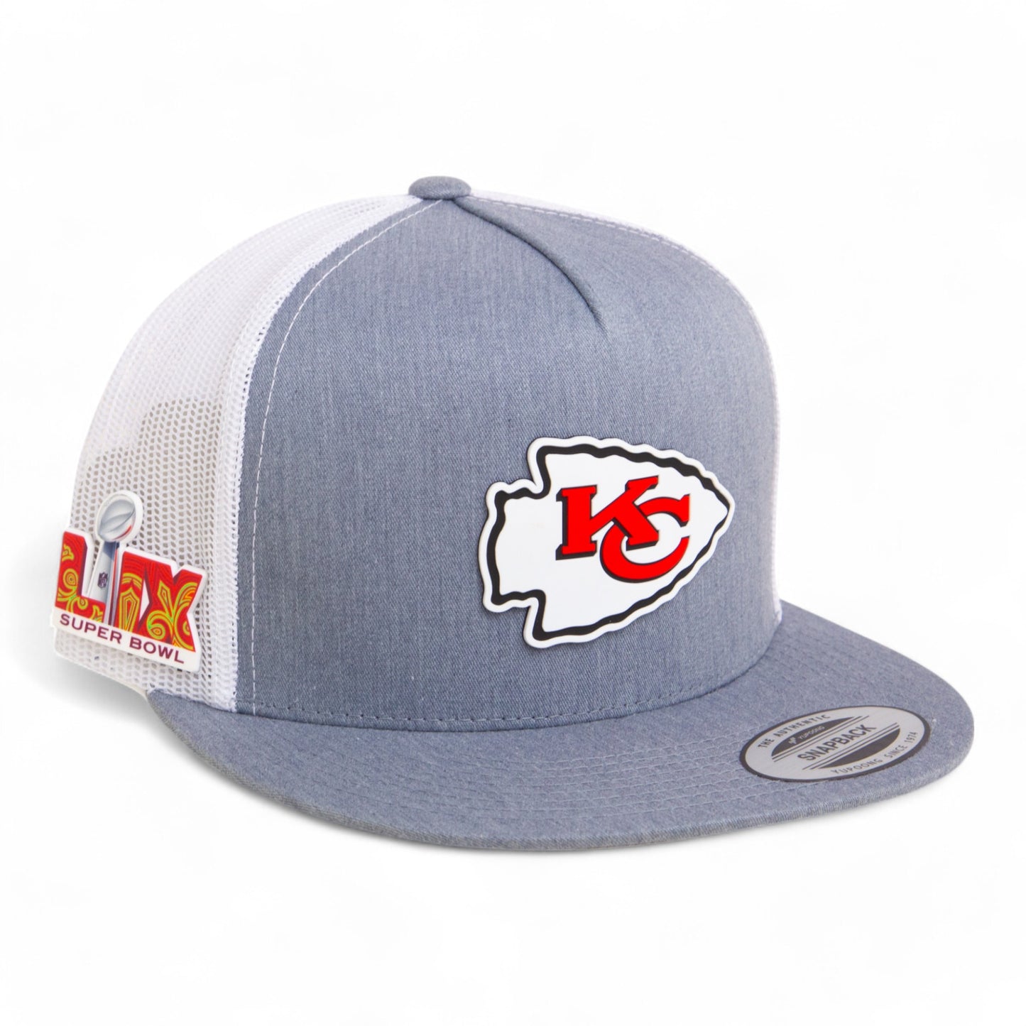 Kansas City Chiefs Super Bowl LIX 3D YP Snapback Flat Bill Trucker Hat- Heather Grey/ White