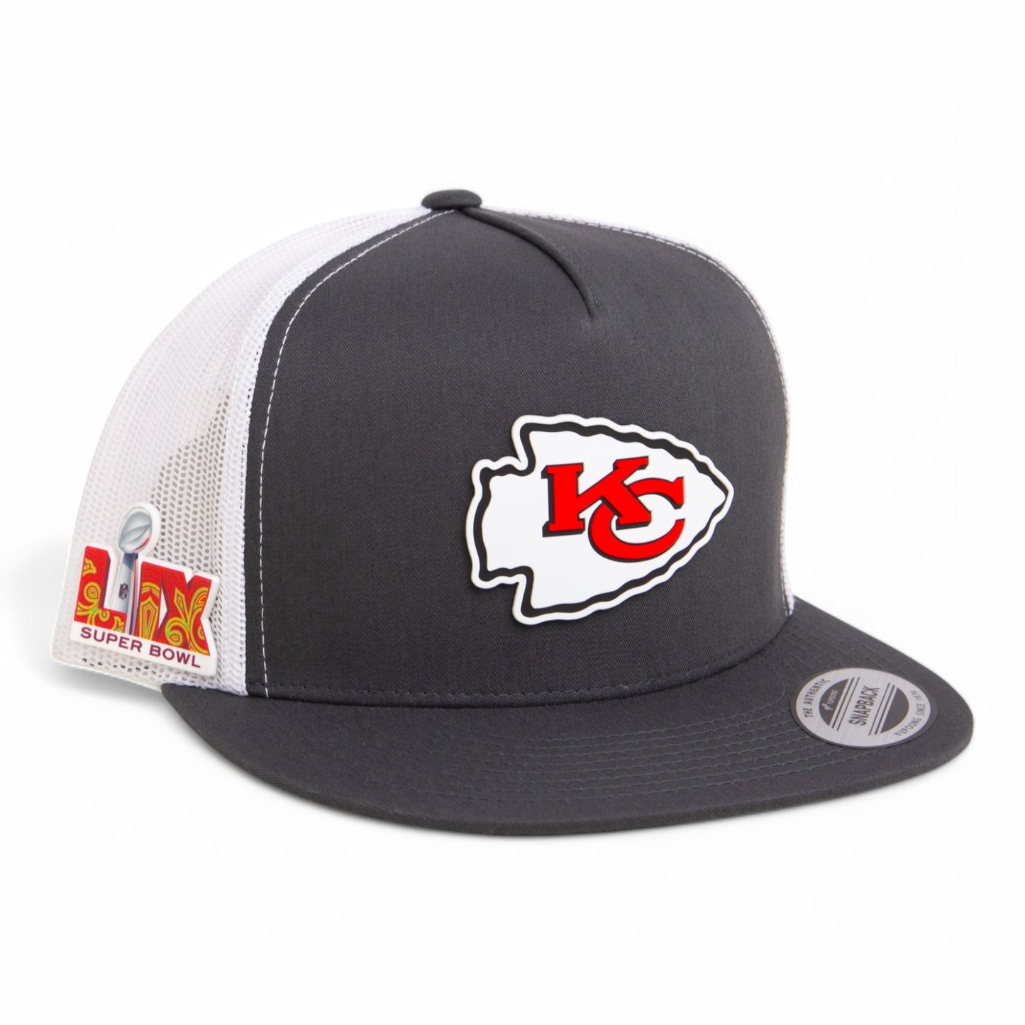 Kansas City Chiefs Super Bowl LIX 3D YP Snapback Flat Bill Trucker Hat- Charcoal/ White