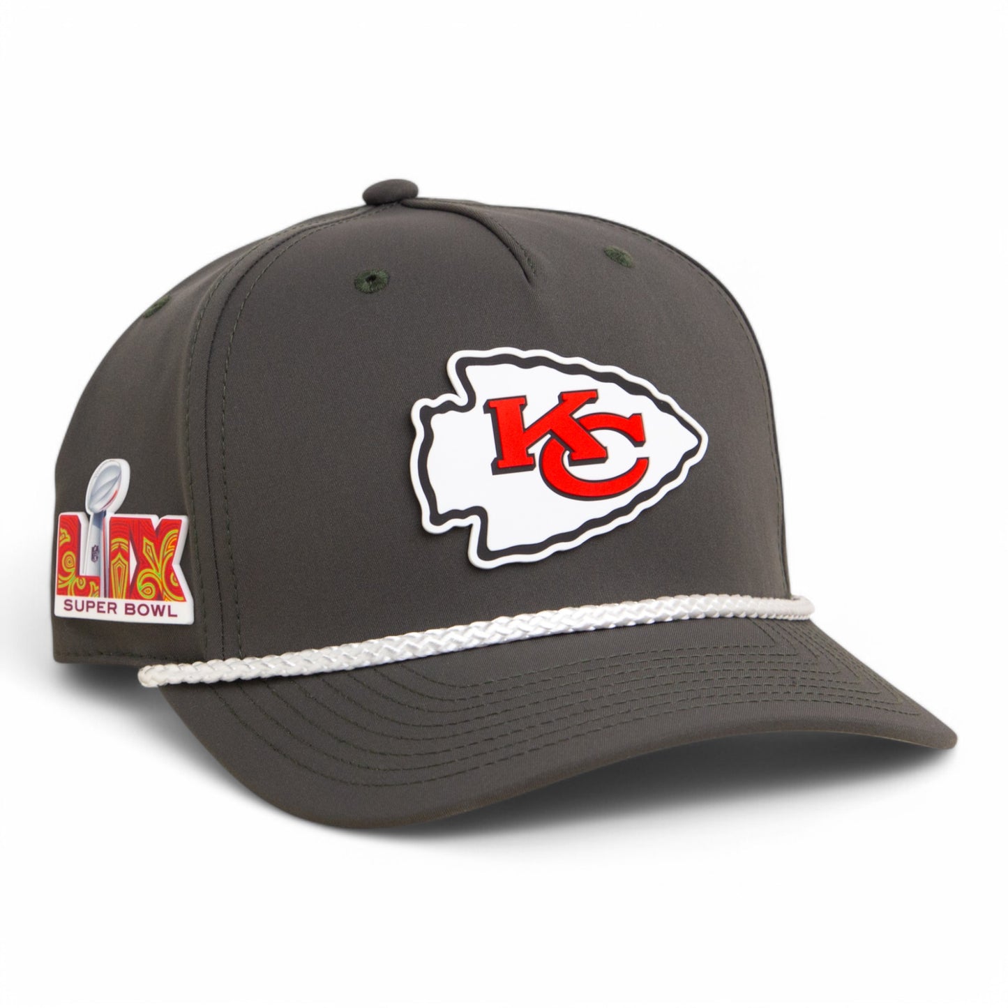 Kansas City Chiefs Super Bowl LIX 3D Snapback Rope Hat- Olive/ White