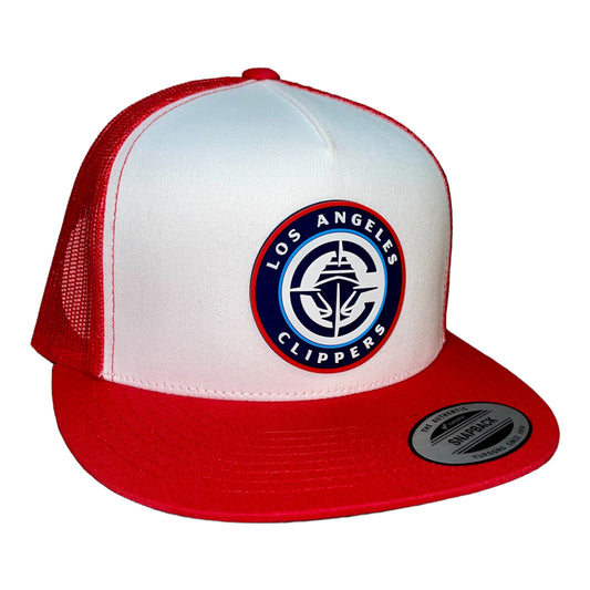 LA Clippers 3D YP Snapback Flat Bill Trucker Hat- White/ Red