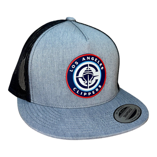 LA Clippers 3D YP Snapback Flat Bill Trucker Hat- Heather Grey/ Black