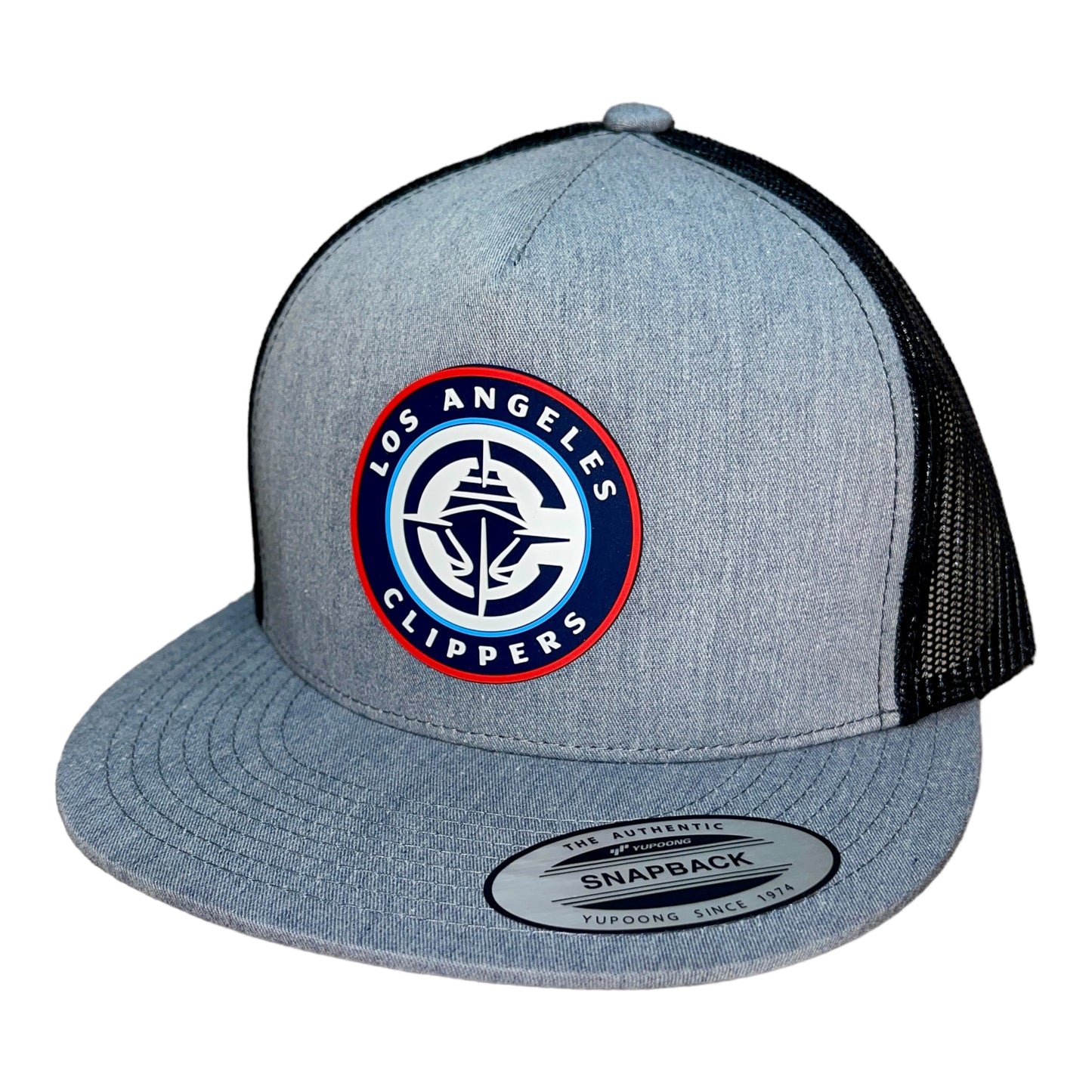 LA Clippers 3D YP Snapback Flat Bill Trucker Hat- Heather Grey/ Black