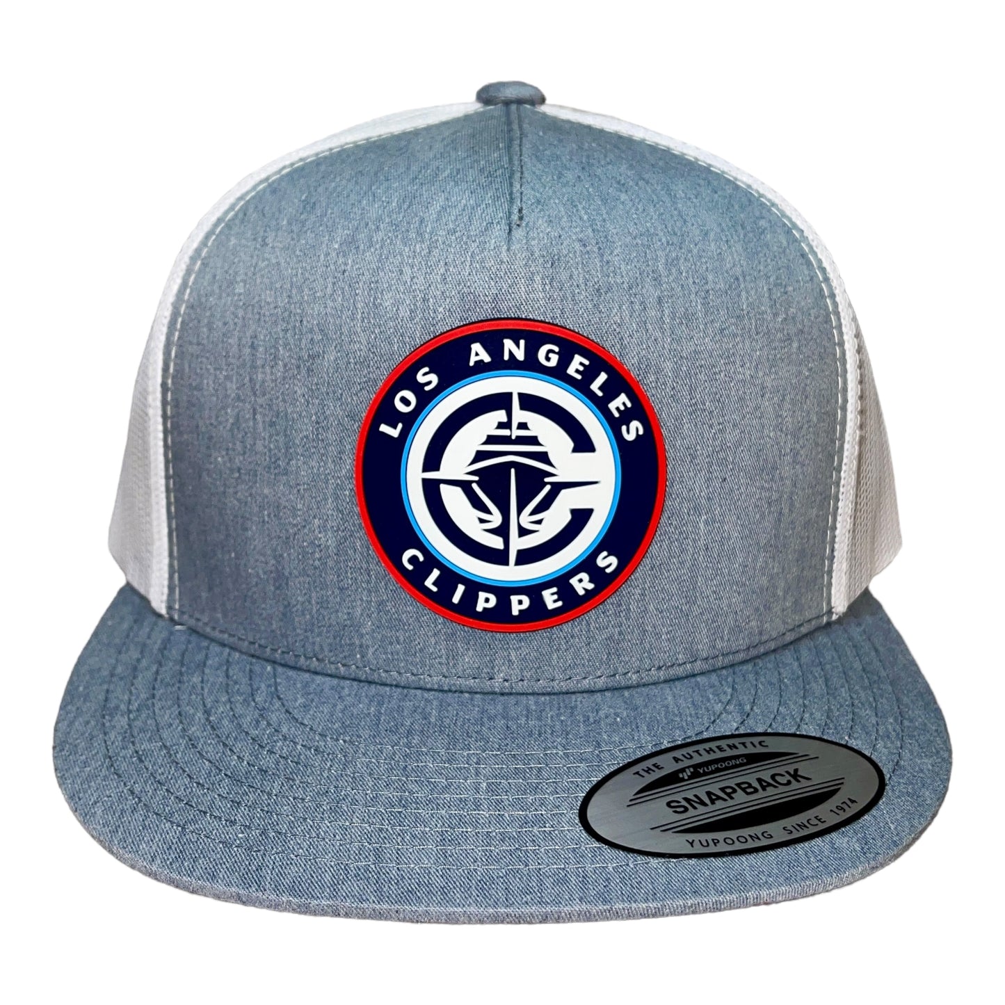 LA Clippers 3D YP Snapback Flat Bill Trucker Hat- Heather Grey/ White