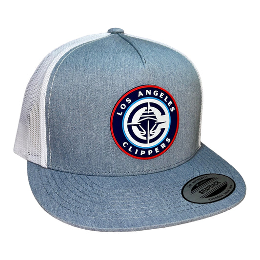 LA Clippers 3D YP Snapback Flat Bill Trucker Hat- Heather Grey/ White