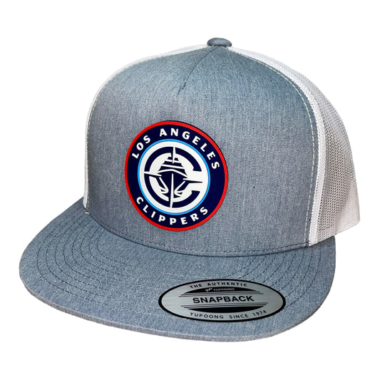 LA Clippers 3D YP Snapback Flat Bill Trucker Hat- Heather Grey/ White