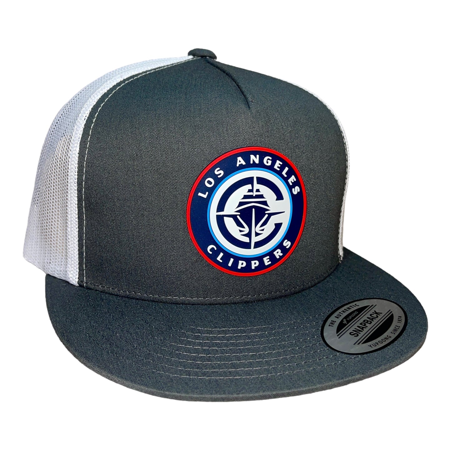 LA Clippers 3D YP Snapback Flat Bill Trucker Hat- Charcoal/ White