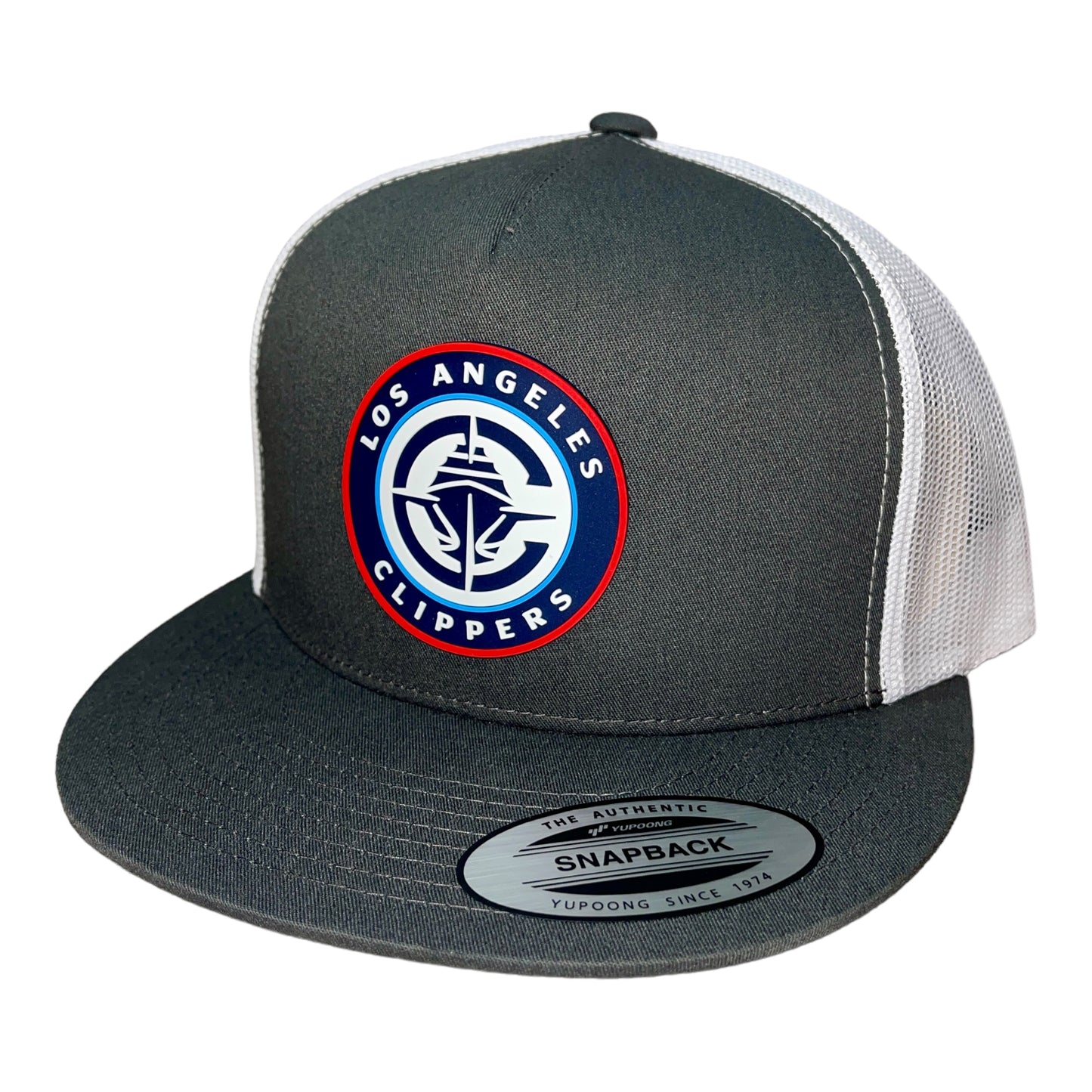 LA Clippers 3D YP Snapback Flat Bill Trucker Hat- Charcoal/ White