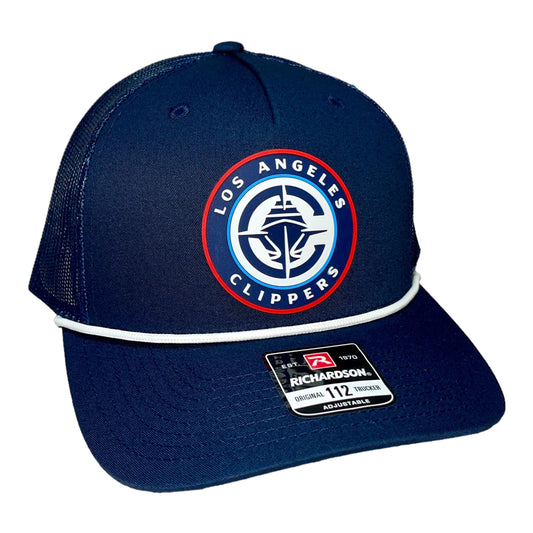 LA Clippers 3D Snapback Trucker Rope Hat- Navy/ White