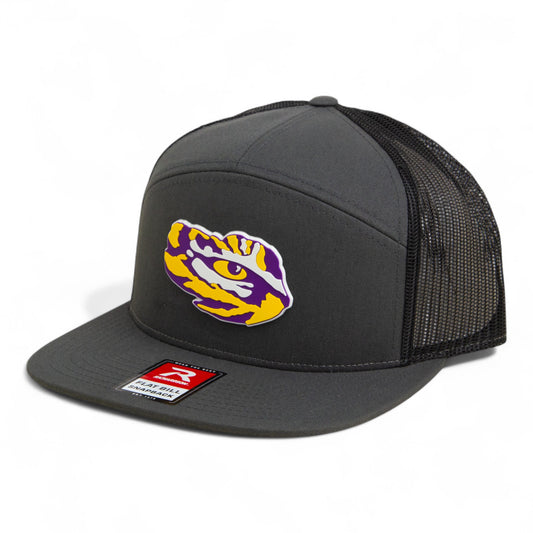LSU Tiger Eye 3D Snapback Seven-Panel Flat Bill Trucker Hat- Charcoal/ Black